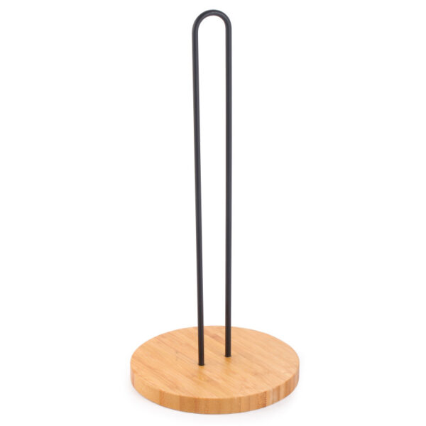 Θήκη για ρολό κουζίνας μεταλλική μαύρη με ξύλινη βάση