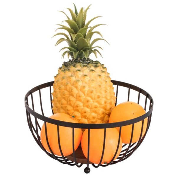 Φρουτιέρα μεταλλική στρογγυλή με ξύλινη βάση