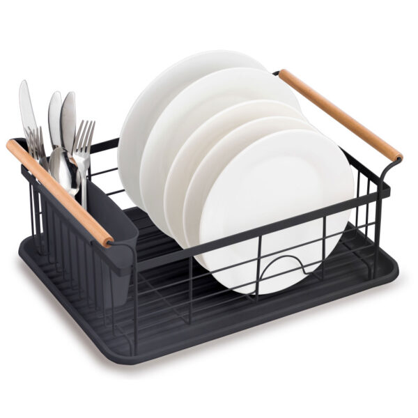 Πιατοθήκη μεταλλική μαύρη με δίσκο και ξύλινες λαβές