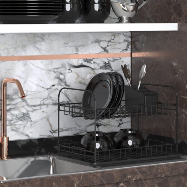 Πιατοθήκη χρωμίου μαύρη διόροφη ΚΒ.007