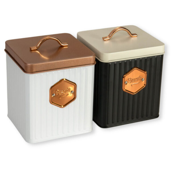 Θήκη για μπισκότα μεταλλική τετράγωνη με χάλκινο χερούλι σετ 2τμχ