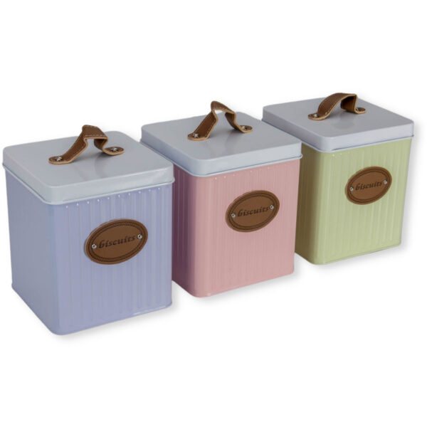 Βάζο μεταλλικό για μπισκότα τετράγωνο με δερμάτινο χερούλι