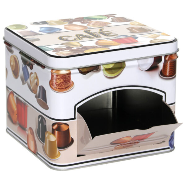 Κουτάκι μεταλλικό τετράγωνο με άνοιγα για κάψουλες καφέ