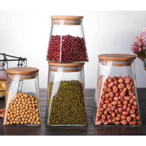 Βάζο γυάλινο τετράγωνο με ξύλινο καπάκι