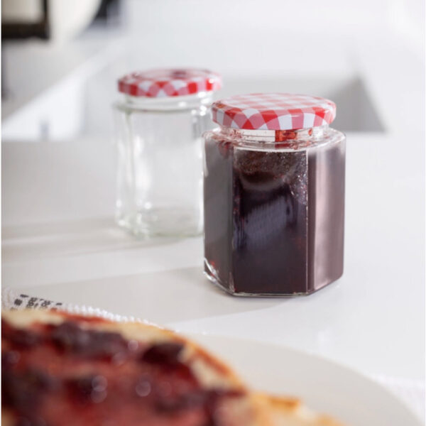 Βαζάκι γυάλινο για μαρμελάδα με καρώ καπάκι