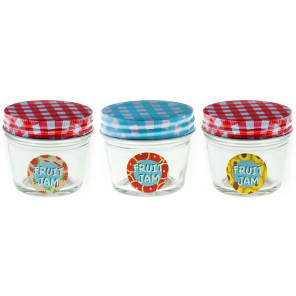 Βάζο γυάλινο για μαρμελάδες με σχέδιο με καρώ καπάκι 130ml