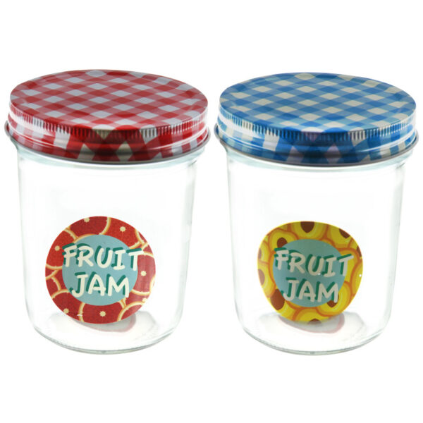 Βαζάκι γυάλινο για μαρμελάδα με καρώ καπάκι 300ml