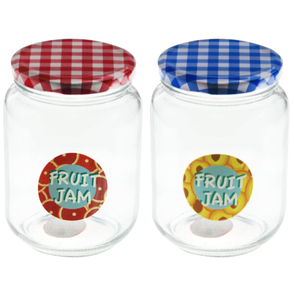 Βαζάκι γυάλινο για μαρμελάδα με καρώ καπάκι 600ml