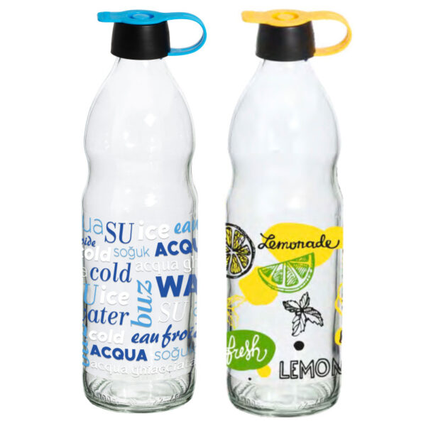 Μπουκάλι γυάλινο στρογγυλό με σχέδιο 1L