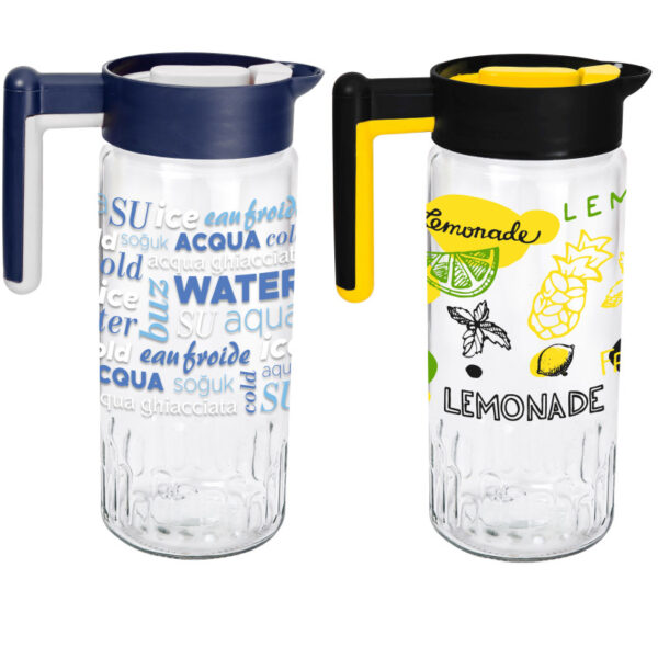 Κανάτα γυάλινη με πλαστικό καπάκι με σχέδιο