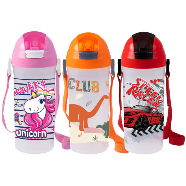 Μπουκάλι νερού παιδικό πλαστικό με καλαμάκι και καπάκι ασφαλείας 610ml