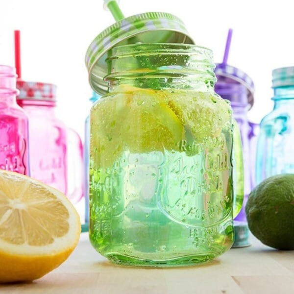 Βάζο με καλαμάκι διάφανο σχέδιο καρώ 400ml