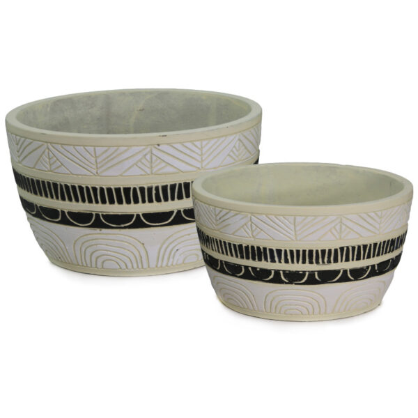 Γλάστρα  κεραμική χαμηλή στρογγυλή σχέδιο