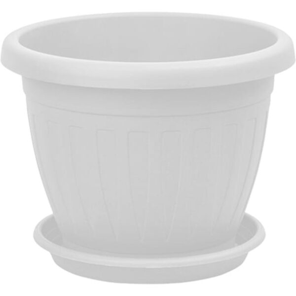 Γλάστρα  στρογγυλή λευκή mediterran με πίατο  30cm